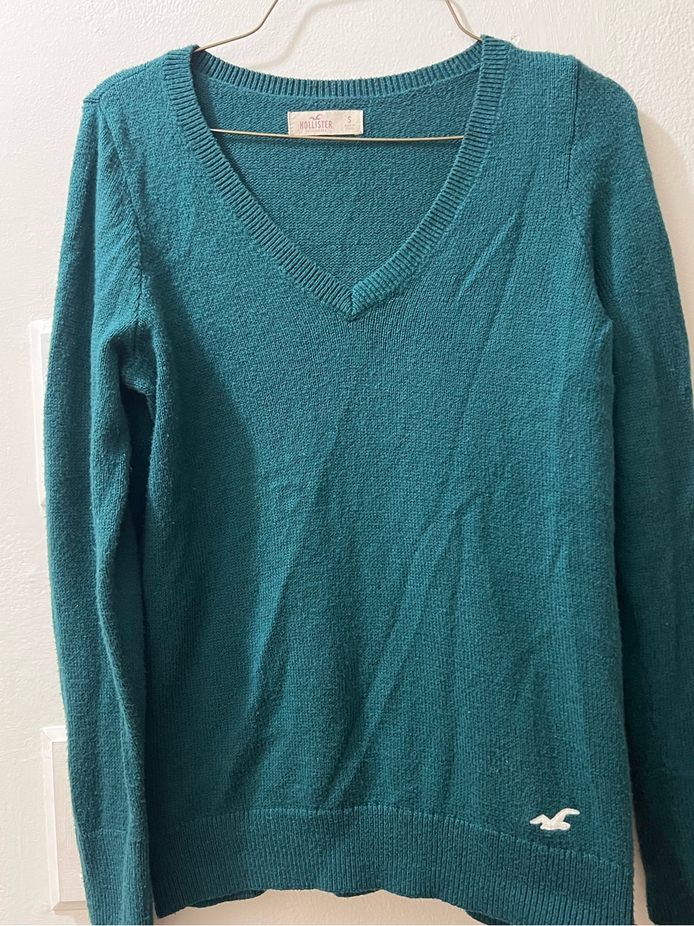 Hollister Teal V-Neck Long Sleeve Sweater